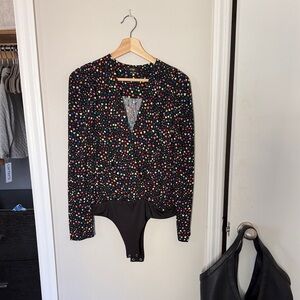 AFRM Black Multicolor Heart-Print Long-Sleeve Bodysuit